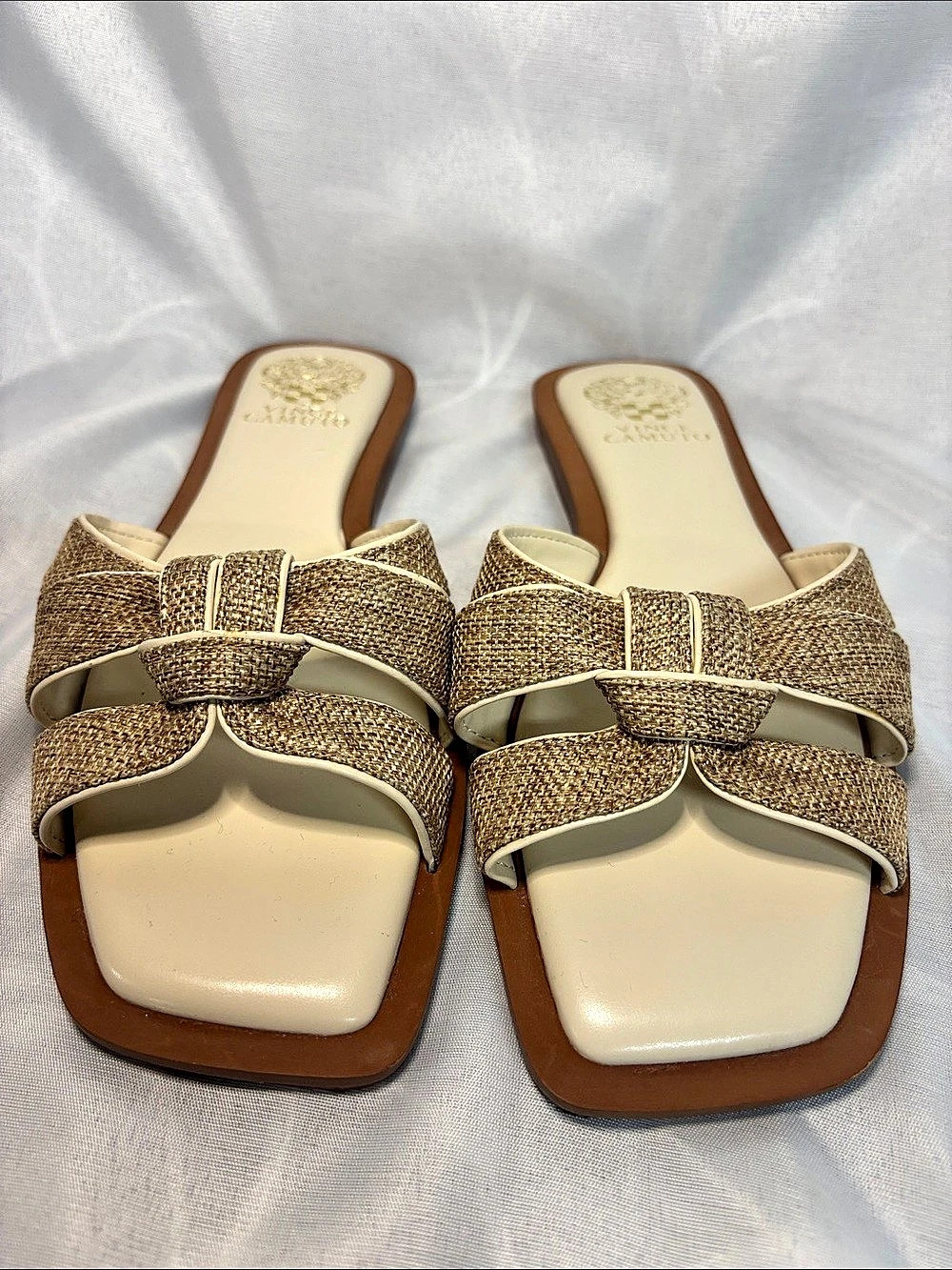 Vince Camuto Gryfynn Knotted Woven Slide Sandal Sandals Brown & Tan size 8